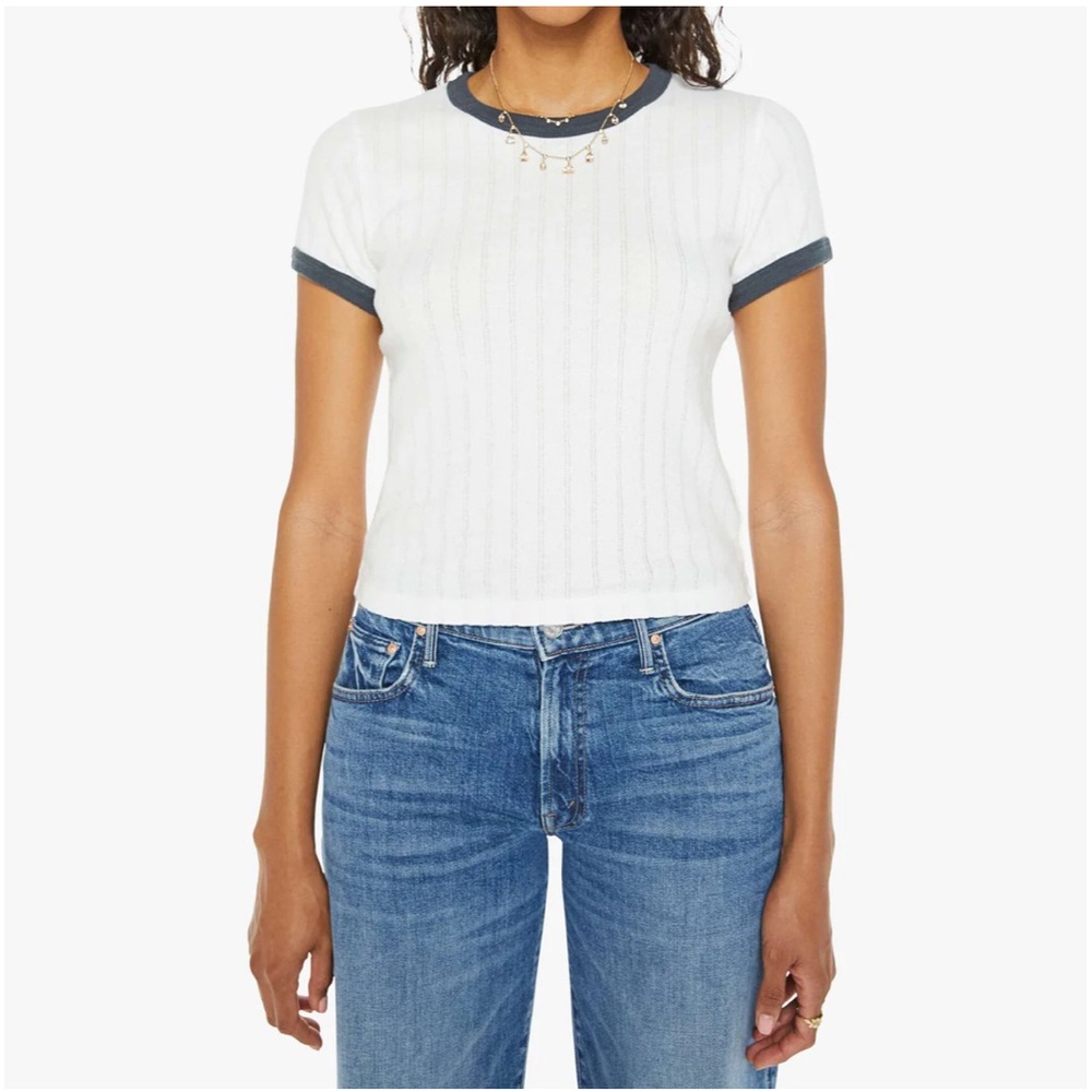 MOTHER the itty bitty ringer tee white pointelle SZ medium